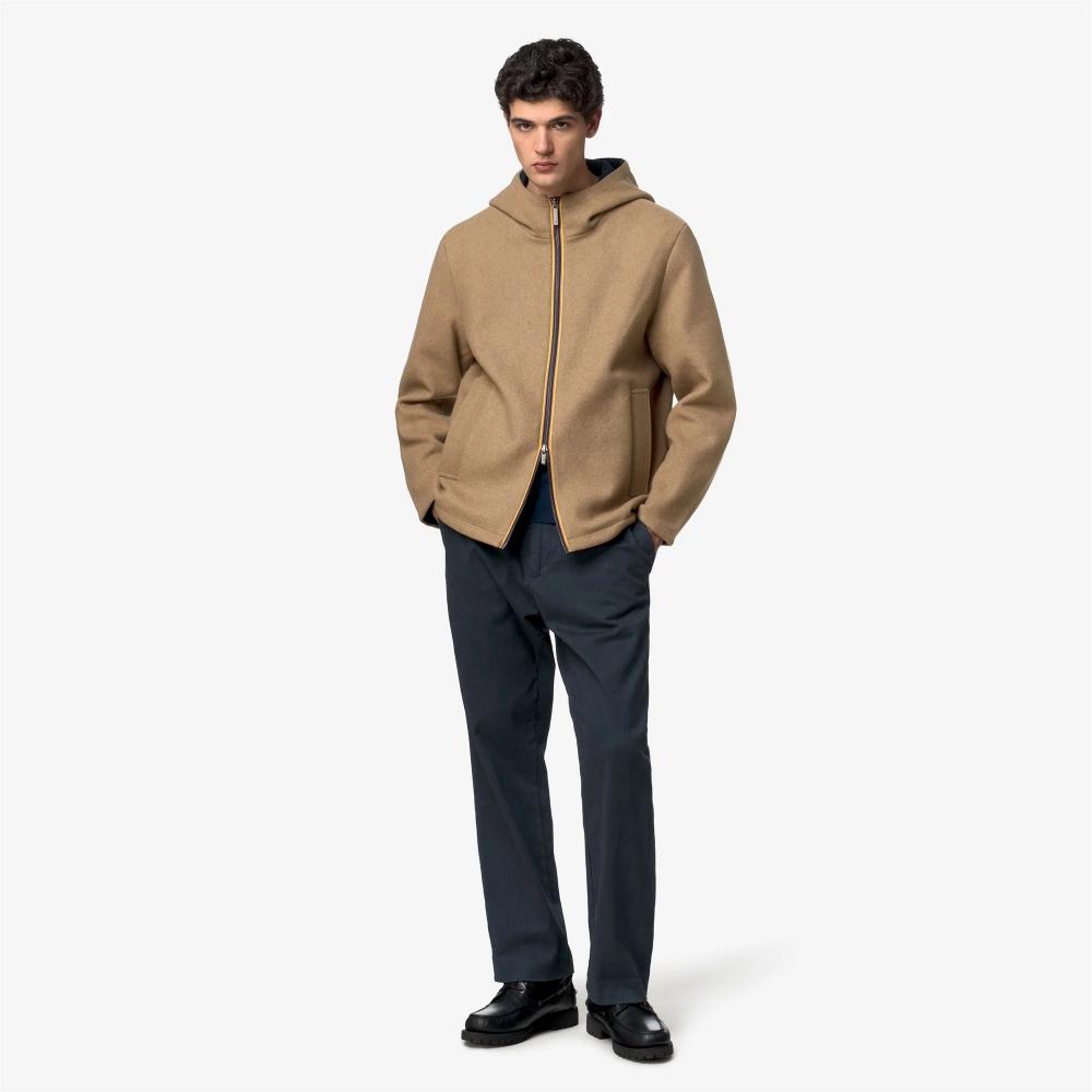 K-Way Giacca Claudel Wool Bonded Double Beige Khaki/Blue Depth
