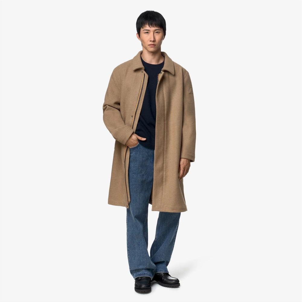 K-Way Giacca Poirol Wool Nylon Beige Khaki/Blue Depth
