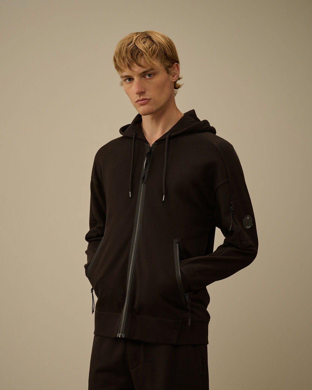 Cp Company Diagonal Raised Fleece Hooded Full Zip Sweatshirt