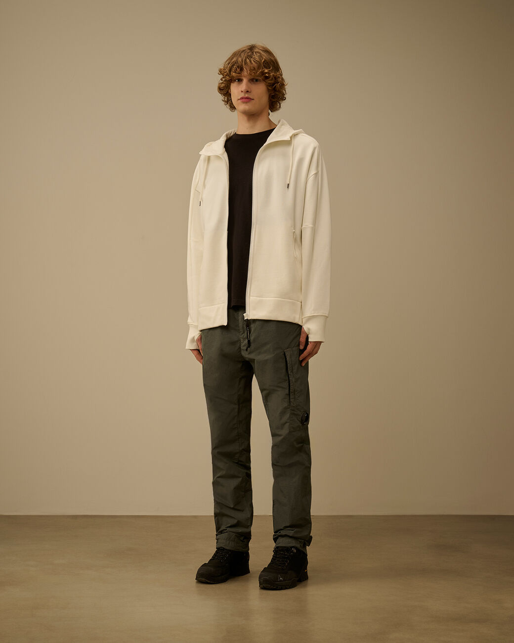 Cp Company Hooded Open Diagonal Raised Fleece