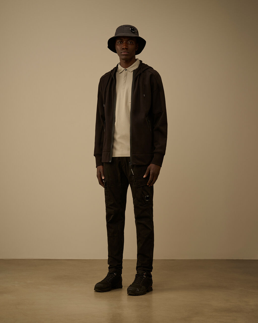 Cp Company Hooded Open Diagonal Raised Fleece