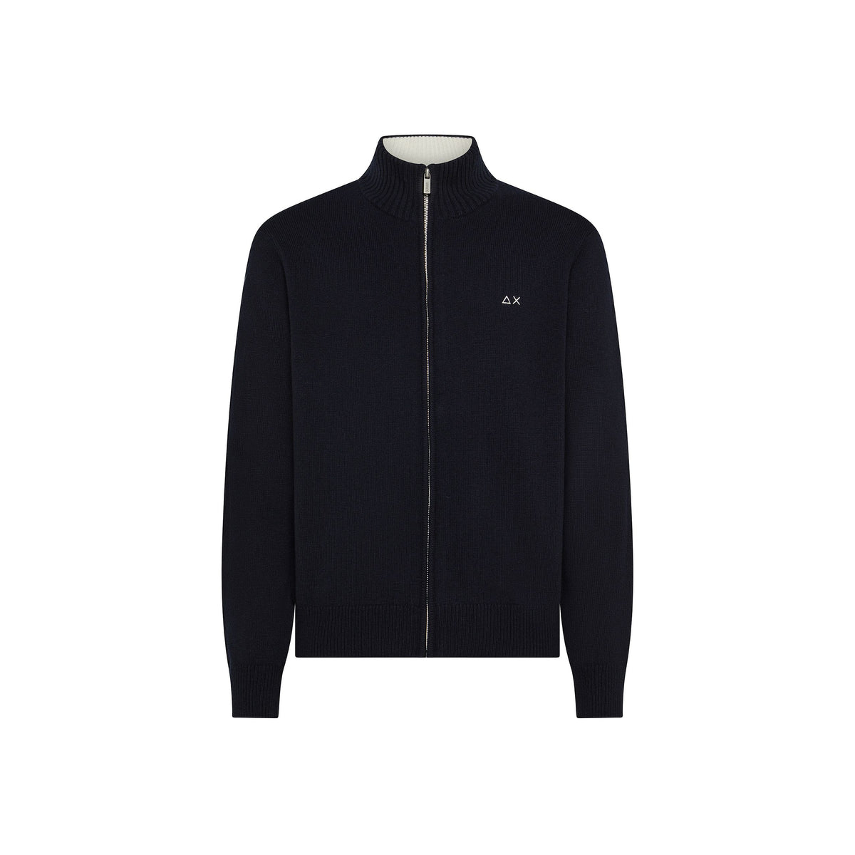 Sun68 Cardigan in Misto Cashmere con Zip Navy Blue