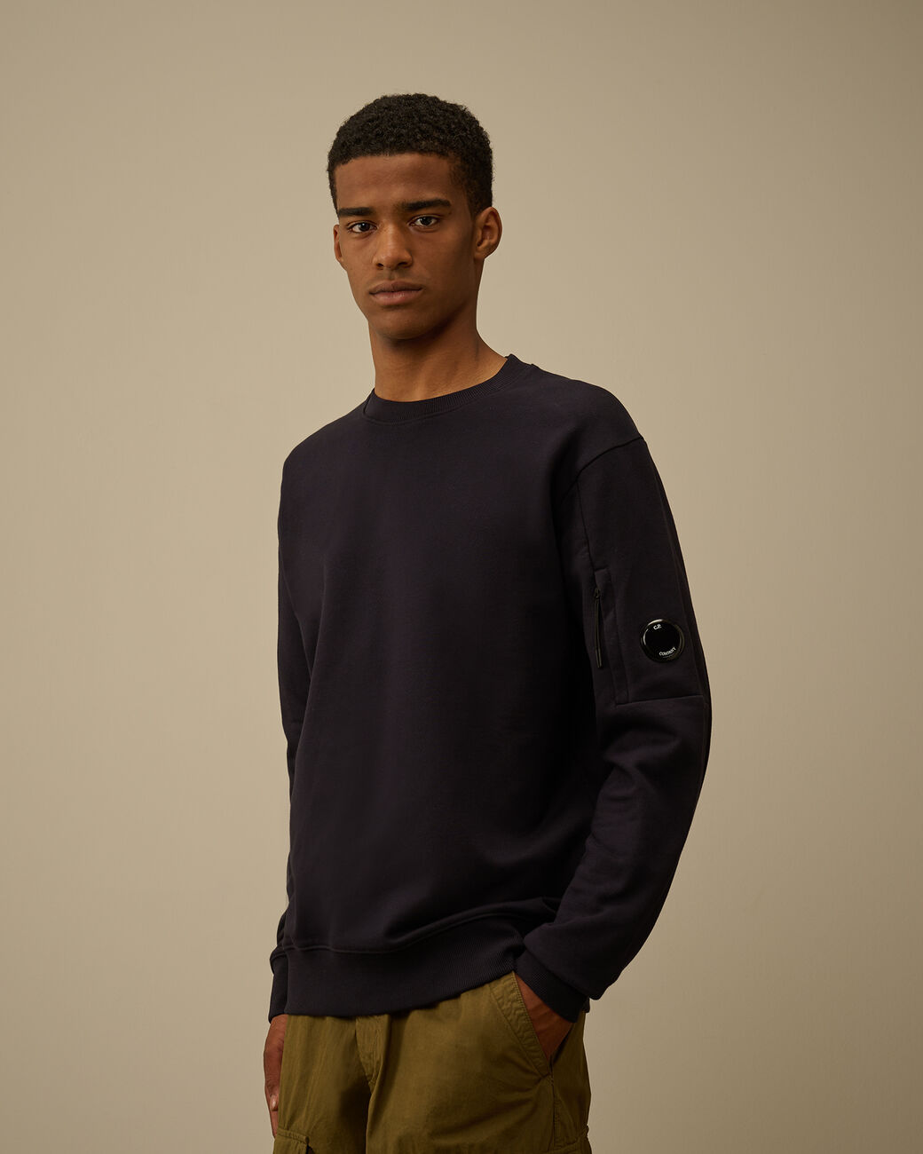 Cp Company Diagonal Raised Fleece Crewneck Lens Sweatshirt