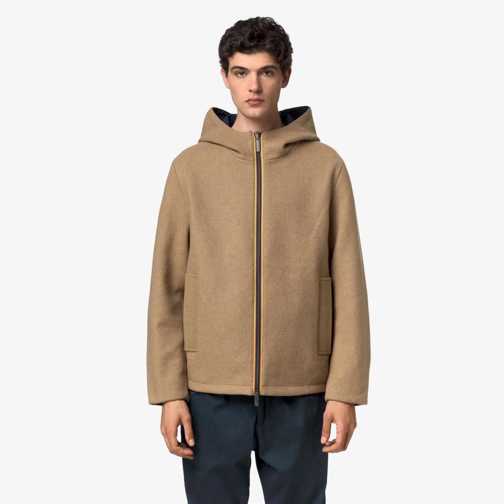 K-Way Giacca Claudel Wool Bonded Double Beige Khaki/Blue Depth