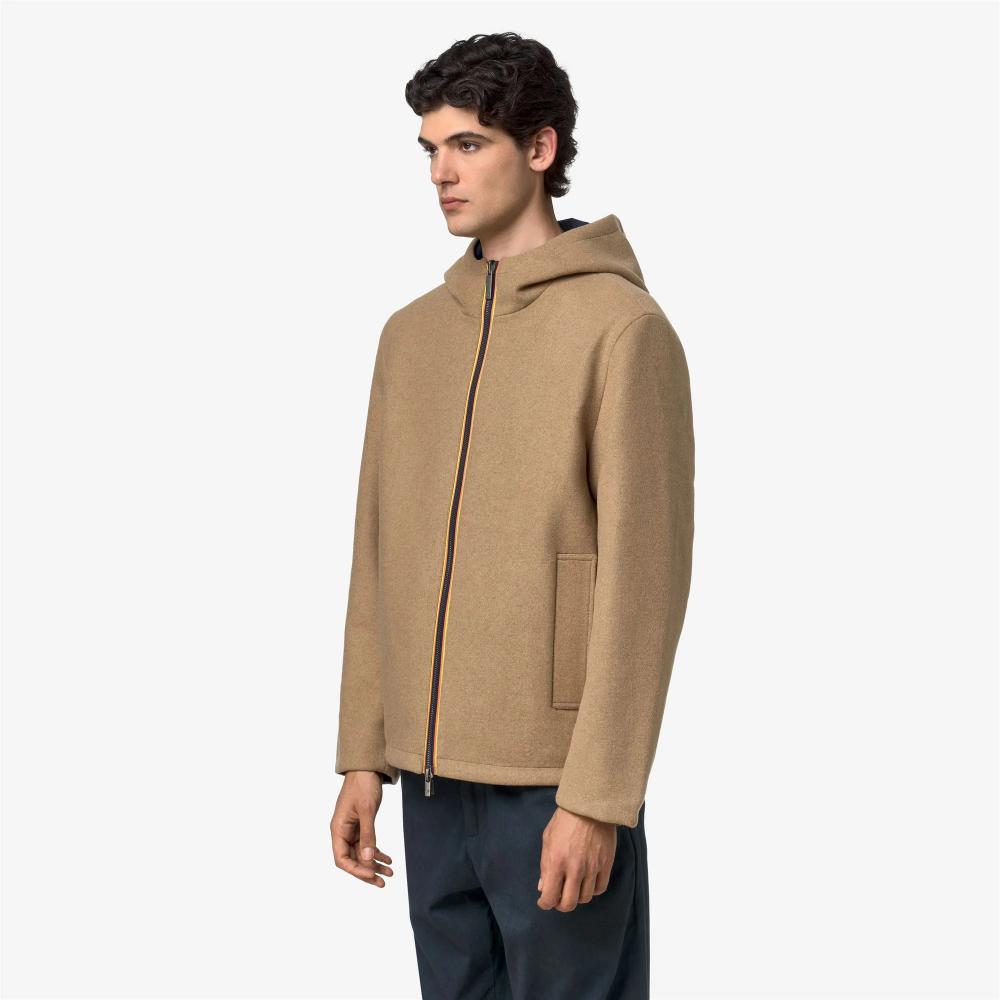 K-Way Giacca Claudel Wool Bonded Double Beige Khaki/Blue Depth