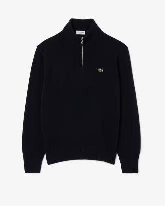 Lacoste Maglione a Collo Alto in Lana Cardata con Zip
