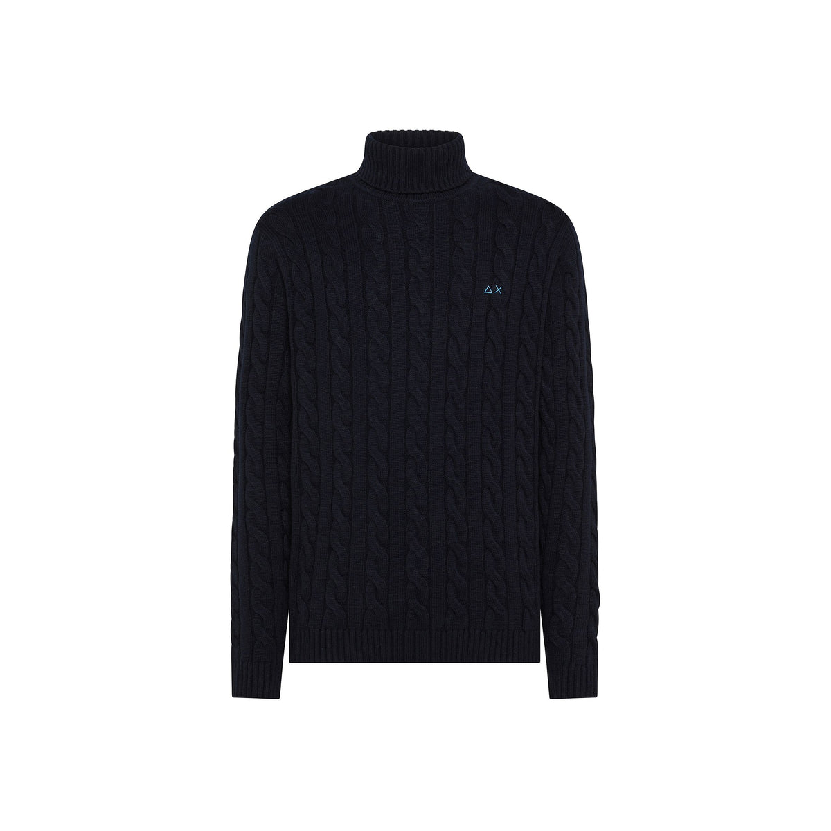 Sun68 Maglia Dolcevita in Misto Lana a Trecce Navy Blue