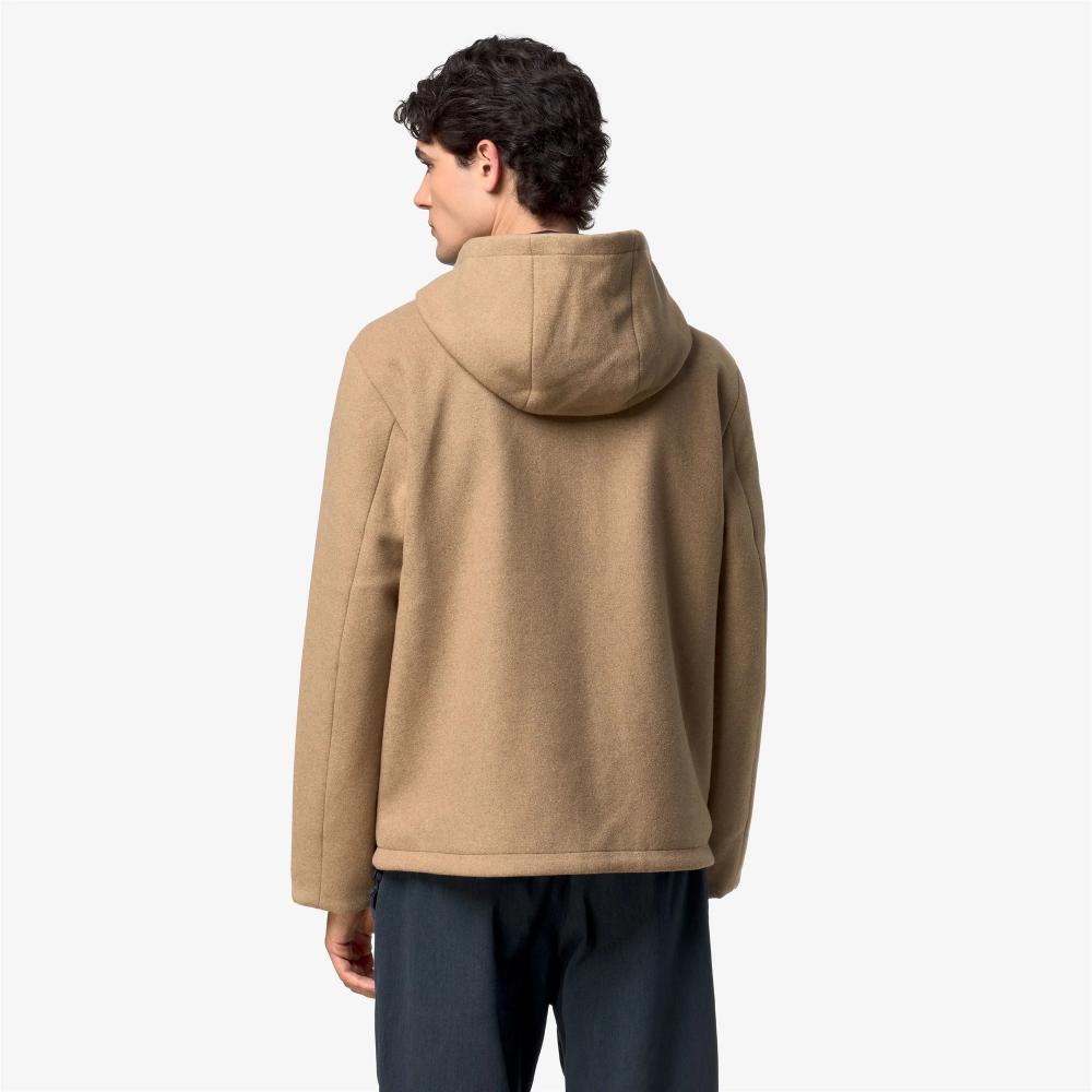 K-Way Giacca Claudel Wool Bonded Double Beige Khaki/Blue Depth