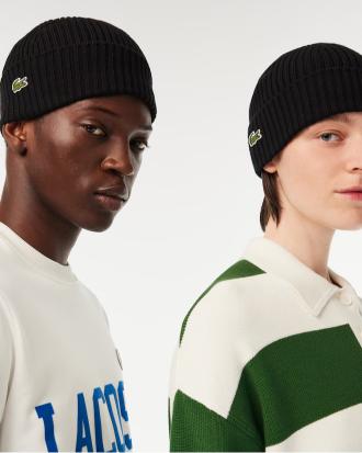 Lacoste Berretto in Lana Spazzolata a Costine